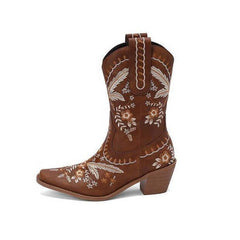 Chunky Heel Embroidery Knee-high Cowboy Boots