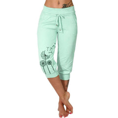 Casual Fashion Printing Loose High Waist Lace-up Cropped Pants