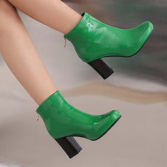 Women's Solid Color Ankle Boots Patent Leather High Heel Fashion