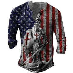 Open Placket Button Digital Printing Men's Long-sleeved T-shirt