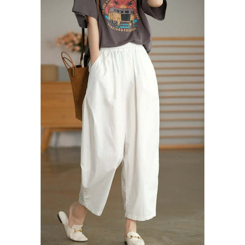 Solid Color Cotton High Waist All-matching Wide Leg Pants