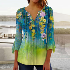 Floral Printed V-neck Flared Top