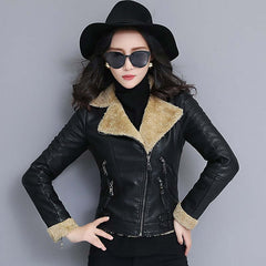 Women's leather leather jacket short fur coat plus velvet thick sheepskin jacket