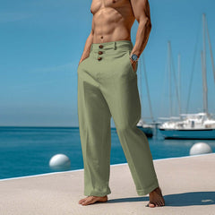 Men's Linen Trousers Thin Beach Pants Pure Color Comfort Breathable Casual Pants