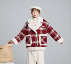 Plaid woolen jacket with suit collar