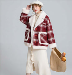 Plaid woolen jacket with suit collar