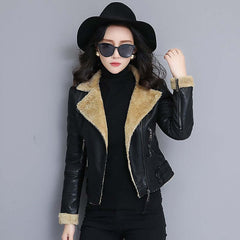 Women's leather leather jacket short fur coat plus velvet thick sheepskin jacket