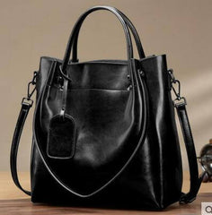 American Women's Fashion Simple Portable Oil Wax Cattle Leather Bag