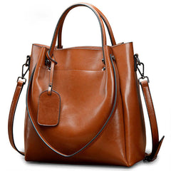 American Women's Fashion Simple Portable Oil Wax Cattle Leather Bag