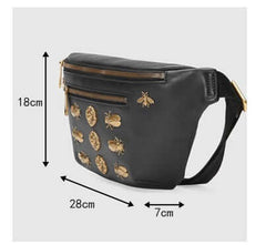 Metallic embellished leather belt bag