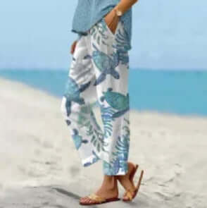 Casual Printed Exquisite Linen Drawstring Trousers