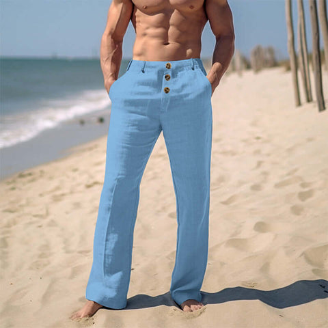 Men's Linen Trousers Thin Beach Pants Pure Color Comfort Breathable Casual Pants