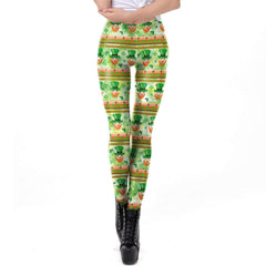 Holiday Printed Pencil High Waisted Slim Pants With Leggings