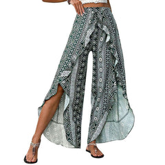 Women's Ruffled Wide-leg Pants Split Trousers