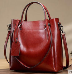 American Women's Fashion Simple Portable Oil Wax Cattle Leather Bag