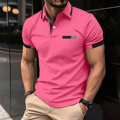 Men's Casual Polo Shirt Chest Faux Pocket Lapel Button Business T-shirt