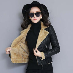 Women's leather leather jacket short fur coat plus velvet thick sheepskin jacket