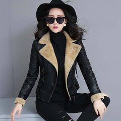 Women's leather leather jacket short fur coat plus velvet thick sheepskin jacket