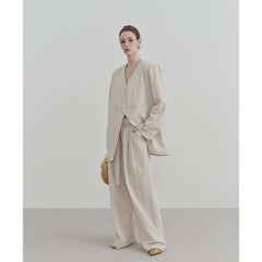 Women's Collarless Cotton And Linen Suit Baggy Coat