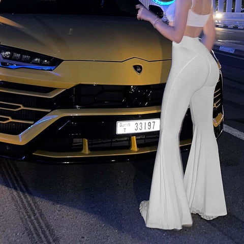 See-through Solid Color High Waist Tight Speaker Long Sleeve Slacks