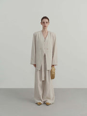 Women's Collarless Cotton And Linen Suit Baggy Coat