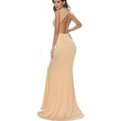 American Patchwork Diamond Backless Trailing Evening Dress Banquet Long Women