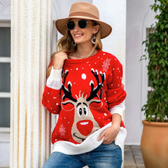 Sweater Women Loose Pullover Elk Jacquard Sweater