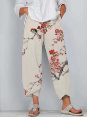 Casual Printed Exquisite Linen Drawstring Trousers