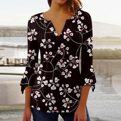 Floral Printed V-neck Flared Top