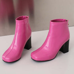 Women's Solid Color Ankle Boots Patent Leather High Heel Fashion