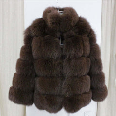 Fox Fur Slimming Stand Collar Splicing Coat