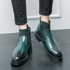 High-top British Double Buckle Slip-on Leather Boots 2023 Autumn And Winter