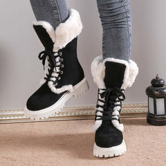 Plus Size Furry Warm Slugged Bottom Middle Women's Snow Boots