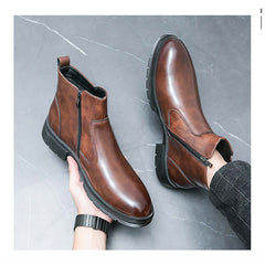 High-top British Double Buckle Slip-on Leather Boots 2023 Autumn And Winter