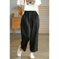 Solid Color Cotton High Waist All-matching Wide Leg Pants