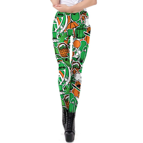 Holiday Printed Pencil High Waisted Slim Pants With Leggings