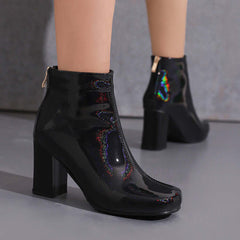 Women's Solid Color Ankle Boots Patent Leather High Heel Fashion