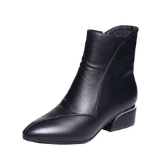 Pointed-toe Short Tube Chunky Heel Martin Boots