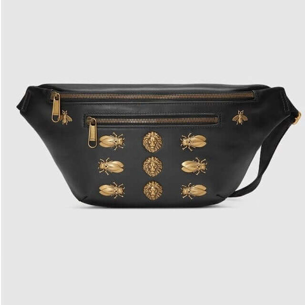 Metallic embellished leather belt bag