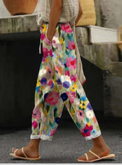 Casual Printed Exquisite Linen Drawstring Trousers