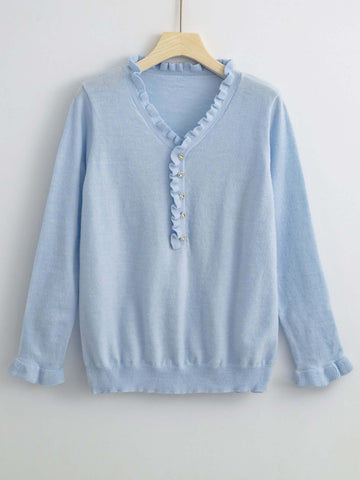 Long Sleeved Ruffled Women's Knitted Sweater