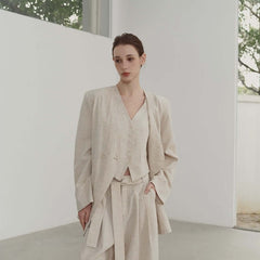 Women's Collarless Cotton And Linen Suit Baggy Coat