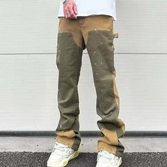 Leisure Washed-out Micro-elastic Tooling Denim Logging Pants