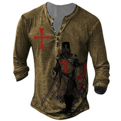 Open Placket Button Digital Printing Men's Long-sleeved T-shirt