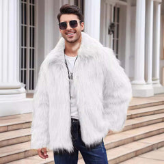 European And American Men's Lapel Short Faux Fur Jacket Warm Coat Overcoat