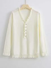 Long Sleeved Ruffled Women's Knitted Sweater