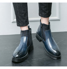 High-top British Double Buckle Slip-on Leather Boots 2023 Autumn And Winter