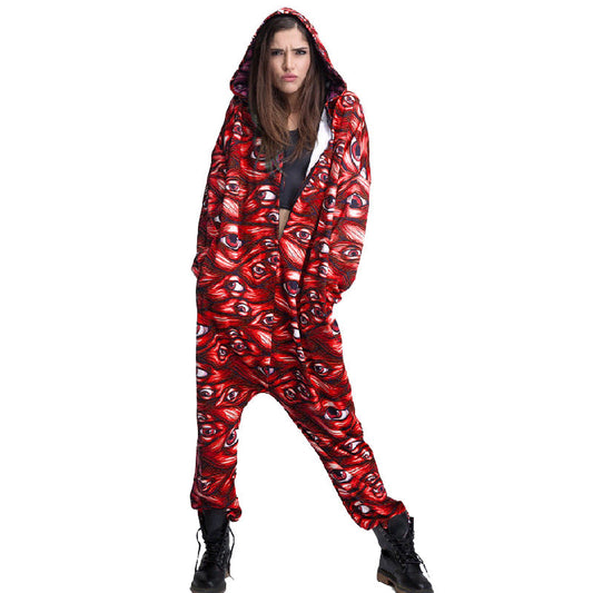 Printed Halloween Loose Jumpsuit Costume For Women