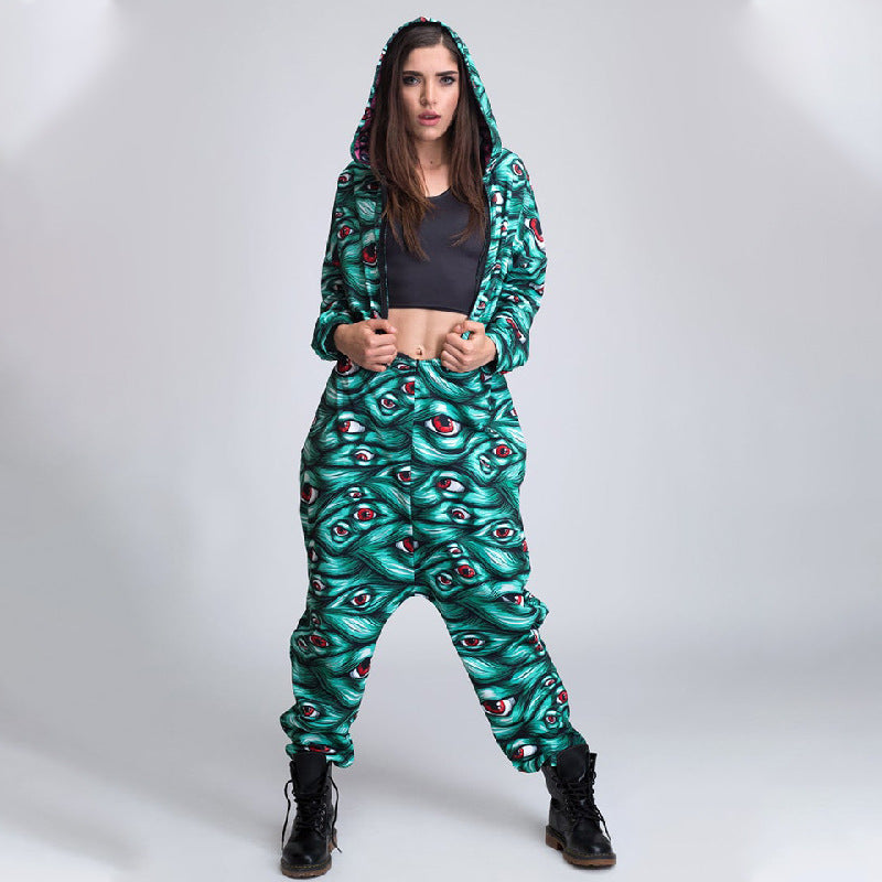 Printed Halloween Loose Jumpsuit Costume For Women