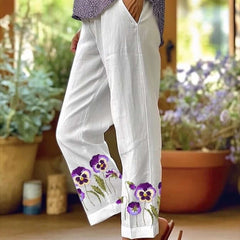 Casual Printed Exquisite Linen Drawstring Trousers